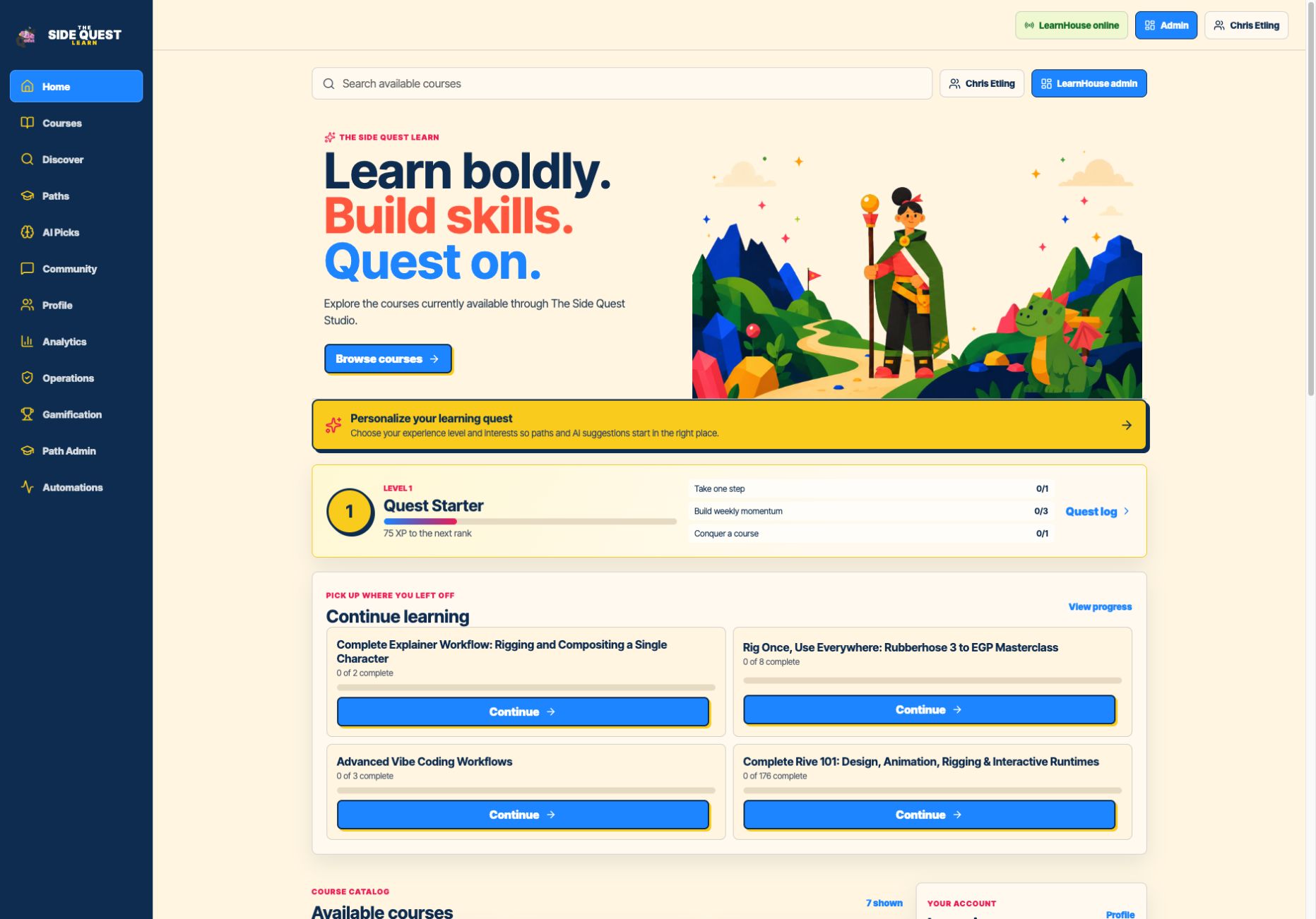 Learning Intelligence Platform analytics and content operations dashboard